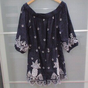 Farm for Anthropologie (Farm Rio) Linen Blend Embroidered Shorts Romper